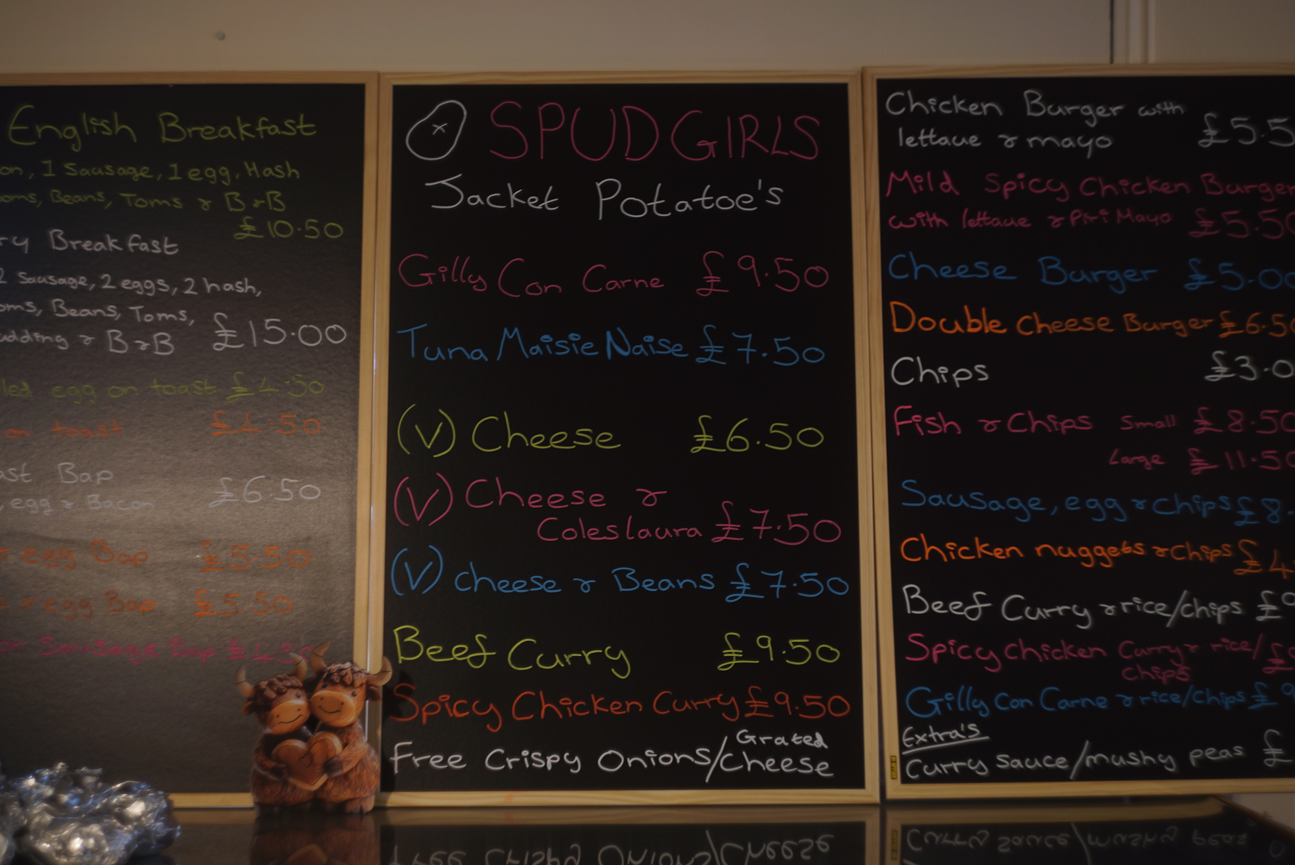 The Spud Girls menu board